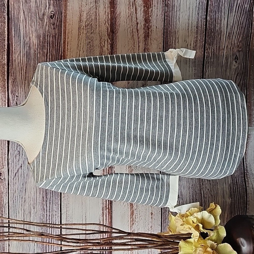 NWT CHARTER CLUB 3/4 CUFF SLEEVE GRAY & WHITE STRIPE PULLOVER KNIT TOP - Picture 2 of 12